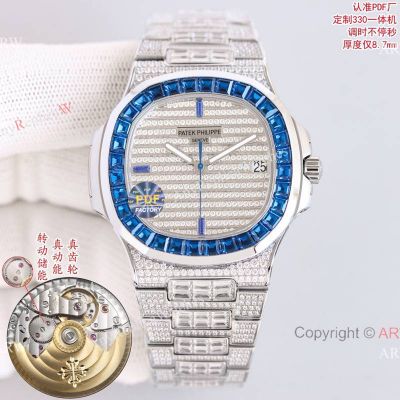 PDF Patek Philippe Nautilus 40*8.7mm 26-330 Movement Blue Diamond Bezel White Gold Watch